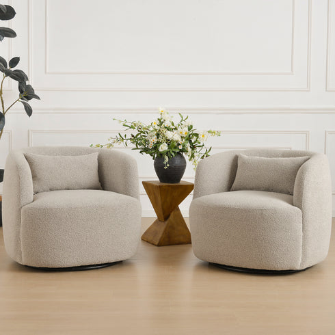 Ashlie Bouclé Swivel Barrel Chair - Taupe Modern Swivel Chair | Swivel Accent Chairs | Kinwell Furniture | Swivel Armchairs